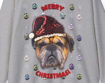 Merry Christmas! - British Victorian Mollett Bull Dog Pit Bull Face Christmas Xmas Jumper Sweater