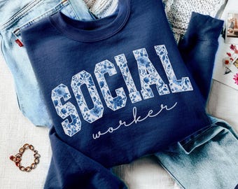 Sweat-shirt pour travailleur social, pull ras du cou fleuri pour travailleur social, cadeau pour travailleur social, thérapeute MSW LSW