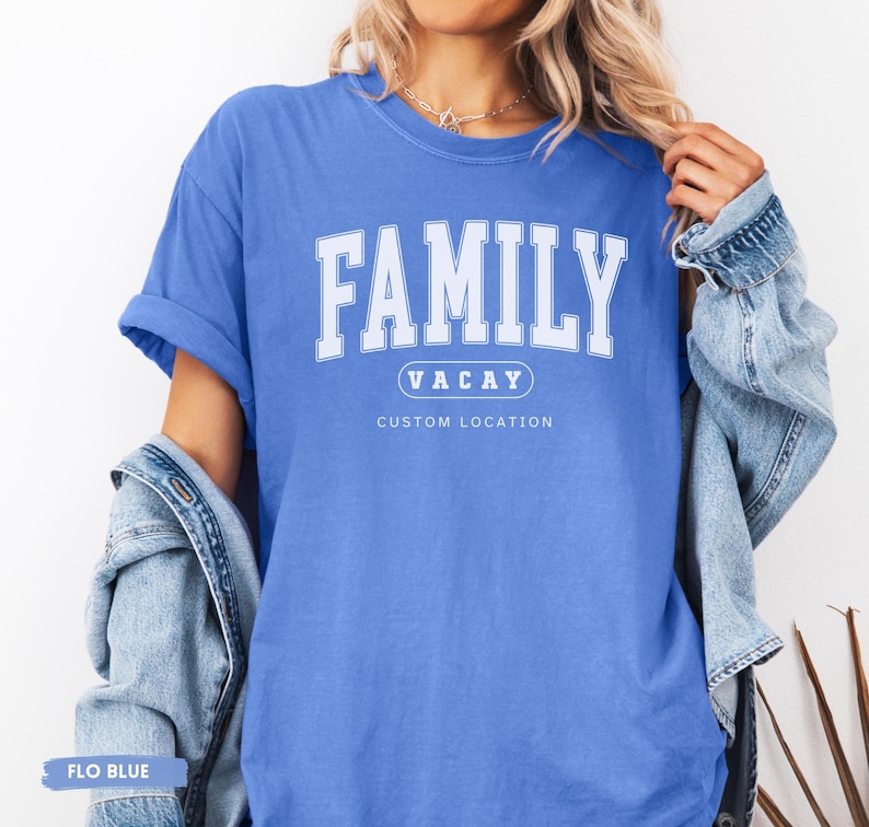 T-shirt personnalisé pour les vacances en famille, T-shirt assorti pour un voyage en famille, T-shirt de vacances personnalisé avec le lieu de destination, T-shirt d'été pour la famille image 8