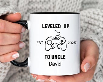 Custom Leveled Up To Uncle Coffee Mug,New Uncle Gift,Baby Reveal Uncle Gift Idea, New Baby Uncle, Personalized Pregnancy Announcement Uncle