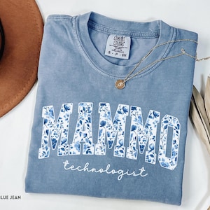 Mammo Technologist Shirt, Blue Toile Mammo Tech Tshirt, Floral Mammography Technologist Tee, Mammo Tech Gift for Radiology,