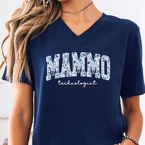 Mammo Technologist Shirt, Blue Toile Mammo Tech Tshirt, Floral Mammography Technologist V-Neck Shirt, Mammo Tech Gift for Radiology,