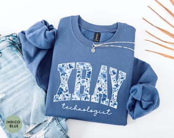 Xray Tech Sweatshirt, Floral X-Ray Technologist Sweater, Blue Toile Xray Tech Crewneck, Radiology Grad Gift, Medical Imaging Tech Week Gift