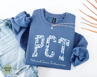 Sweat-shirt PCT, pull ras du cou à motif floral PCT, cadeau PCT, pull pour technicien en soins aux patients