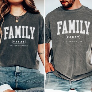 T-shirt personnalisé pour les vacances en famille, T-shirt assorti pour un voyage en famille, T-shirt de vacances personnalisé avec le lieu de destination, T-shirt d'été pour la famille image 5