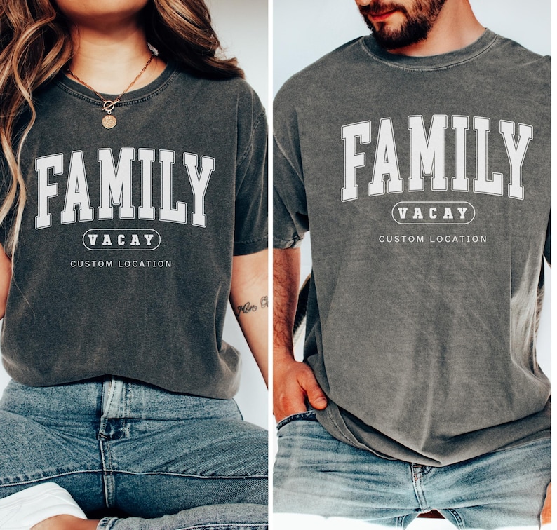 T-shirt personnalisé pour les vacances en famille, T-shirt assorti pour un voyage en famille, T-shirt de vacances personnalisé avec le lieu de destination, T-shirt d'été pour la famille image 5