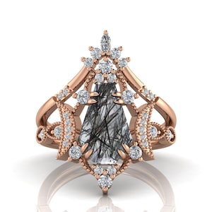 925  Silver Ring Vintage Black Rutile Ring Art Deco Wedding Ring Women Bridal Ring Set  For Women Birthday Ring