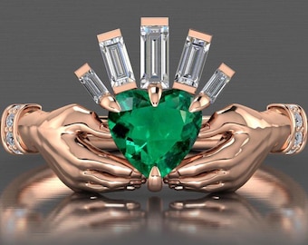 Emerald Claddagh Ring: Sterling Silver Irish Heart Promise Ring