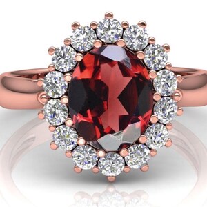 Bague de fiançailles ovale en argent 925 avec halo de rubis, cadeau d'anniversaire de pierres précieuses pour elle