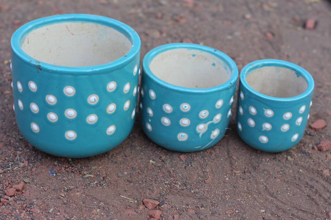 Ceramic Flower Plant Pots Set of 3 in Different Sizes Modern Etsy