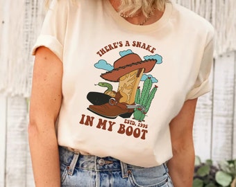 Disney Pixar Toy Story Woody There's A Snake In My Boot Shirt,Disney Toy Story Shirt,Toy Story Western Shirt,Toy Story Woody Shirt,Woody Tee