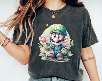 Camisa de Super Mario de acuarela, camisa de Mario Luigi, camisa de personaje de Super Mario, camisa de juego de Super Mario, camisa de la familia Mario, camisa de cumpleaños de Mario
