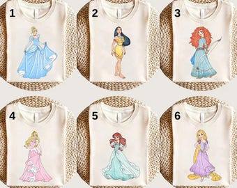 Disney Prinzessinnen Charakter Aquarell Shirt, Prinzessin Geburtstagsparty Shirt, Disney Mädchen Trip Shirt, Disney Prinzessin Elsa Belle Cinderella Tee