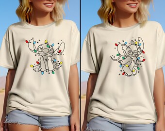 Disney Stitch And Angel Christmas Shirt, Disney Stitch Christmas Shirt, Disney Couple Christmas Shirt, Christmas Party Shirt, Christmas Gift