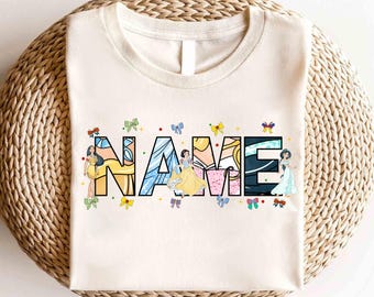 Camiseta con nombre personalizado de la princesa Coquette de Disney, camiseta con lazo de la princesa Coquette, camiseta de viaje de Disney Girls, camiseta de la princesa Elsa Bella Cenicienta de Disney