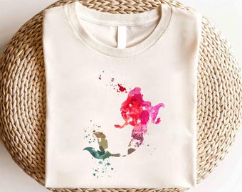 Camiseta de acuarela de La Sirenita de Disney, camiseta de Ariel de La Sirenita, camiseta de la Princesa Ariel, camiseta de viaje de Disney para niñas, camiseta de cumpleaños de princesa
