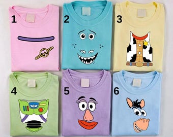 Camiseta con cara de personaje de Toy Story de Disney, camiseta grupal de Toy Story de Disney, Buzz Woody Jessie Slinky Aliens Rex, camiseta de cumpleaños de Toy Story de Disney