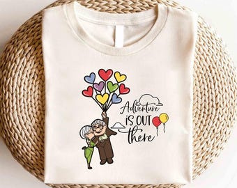 Disney Up House Balloons Couple Shirt,Disney Carl And Ellie Shirt,Disney Adventure Is Out There Shirt, Up Movie Shirt,Valentine Couple Shirt
