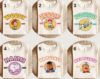 Camiseta de personajes de la película Toy Story de Disney, camiseta grupal de Toy Story de Disney, camiseta de Buzz Woody Jessie de Toy Story, camiseta de cumpleaños de Toy Story de Disney