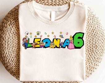 Custom Name Super Mario Shirt, Super Mario Character Shirt, Mario Gaming Party Shirt, Super Mario Family Shirt, Super Mario Birthday Shirt