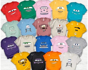Camiseta con cara de personaje de Disney Cars, camiseta familiar de Disney Cars, camiseta de fiesta de cumpleaños de Disney Cars, camiseta de Lightning McQueen, camiseta de Sally de Disney Cars