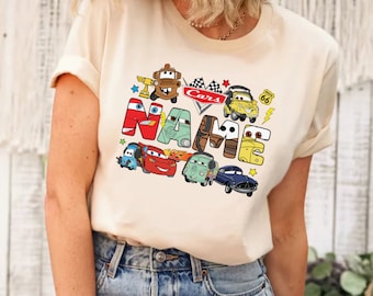 Camisa com nome personalizado de carros, camisa com nome personalizado de carros da Disney Pixar, camisa Lightning McQueen, camisa combinando para carros antigos, camisa com copo de pistão