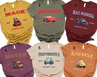 Camisa personalizada de personajes de Disney Cars, camisa a juego de la familia Disney Cars, camisa personalizada a juego de la familia del cumpleaños del coche, Rayo McQueen