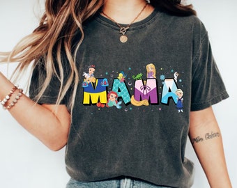 ディズニープリンセスママシャツ、プリンセスママシャツ、プリンセスエルサシャツ、母の日シャツ、ディズニーランドアリエルシャツ、ディズニープリンセスベルシャツ