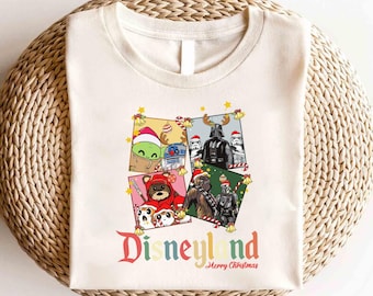 Camiseta navideña de personajes de Star Wars de Disneyland, camiseta navideña de Galaxy's Edge, camiseta navideña de Star Wars, camiseta navideña para fiesta, regalo de Navidad.