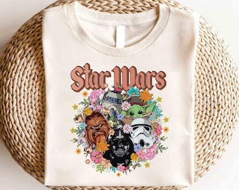 Disney Star Wars Floral Shirt, Darth Vader Shirt,Galaxy's Edge Shirt,Star Wars May The Force Tee,Star Wars Characters Shirt,Death Star Shirt