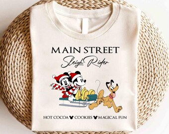 Camiseta navideña de Mickey y Minnie para la calle principal, camiseta navideña de Mickey, camiseta de fiesta navideña, camiseta navideña de Minnie, camiseta navideña para pareja