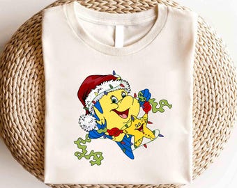 Camiseta navideña de Disney con Flounder y Sebastián, Camiseta navideña de La Sirenita, Camiseta navideña de Ariel de Disney, Camiseta para fiesta navideña