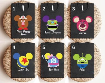 Camiseta de personaje de Toy Story de Disney, camiseta grupal de Toy Story de Disney, camiseta de Buzz Woody Jessie Slinky Aliens Rex, camiseta de cumpleaños de Toy Story de Disney