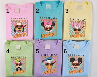 Disney Retro 90s Mickey And Friends Birthday Vibes Shirt, Mickey And Friends Shirt, Cute Minnie Donald Daisy Shirt,Disney Trip Shirt