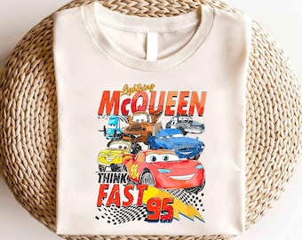 Maglietta Disney Cars Saetta McQueen, Maglietta per il viaggio di compleanno del bambino, Maglietta con personaggio Disney Cars, Maglietta coordinata Disney Cars, Maglietta Radiator Springs