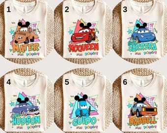 Shirt Disney Cars personage, shirt Disney Cars familie, shirt Disney Cars verjaardagsfeestje, shirt Lightning McQueen, shirt Disney Cars Sally
