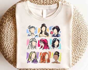 Camiseta de acuarela con personajes de princesas de Disney, camiseta de fiesta de cumpleaños de princesas, camiseta de viaje de niñas de Disney, camiseta de princesas de Disney Elsa, Bella y Cenicienta
