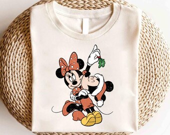 Camiseta navideña de Mickey y Minnie de Disney, camiseta con luces navideñas de Mickey, camiseta de fiesta navideña, camiseta navideña de Minnie, camiseta navideña de pareja