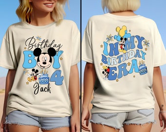 Camisa de dois lados do aniversário do Mickey da Disney, camisa da era do meu aniversário da Disney, camiseta de festa do Mickey Mouse, camisa personalizada do menino de aniversário, Mickey Mouse