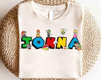 Chemise nom personnalisé Super Mario, chemise personnage Super Mario, chemise fête Mario et ses amis, chemise famille Super Mario, chemise anniversaire Super Mario