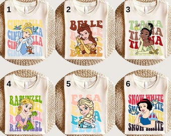 Camisa de personaje de princesa de Disney, camisa de fiesta de cumpleaños de princesa, camisa de viaje para niñas de Disneyland, camiseta de princesa Elsa Belle Cenicienta de Disney
