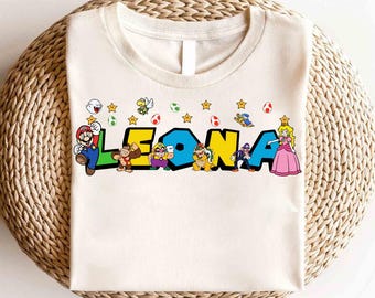 Chemise nom personnalisé Super Mario, chemise personnage Super Mario, chemise fête Mario et ses amis, chemise famille Super Mario, chemise anniversaire Super Mario