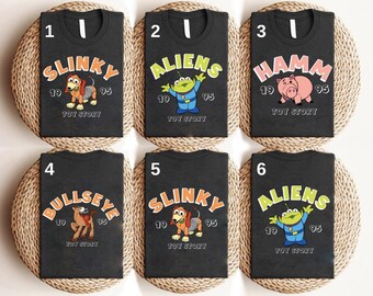 Camiseta de personaje de Toy Story de Disney, camiseta grupal de Toy Story de Disney, camiseta de Buzz Woody Jessie Slinky Aliens Rex, camiseta de cumpleaños de Toy Story de Disney