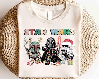 Camiseta navideña con personajes de Disney Star Wars, camiseta navideña Galaxy's Edge, camiseta navideña de Star Wars, camiseta de fiesta navideña, regalo de Navidad