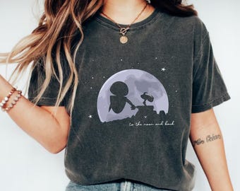 Camiseta de Disney Wall-E y Eva: Viaje a la Luna y Regreso, camiseta de los personajes de Disney Wall-E, camiseta de Magic Kingdom, camiseta de la pareja de Disney Wall-E y Eva