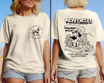Camiseta de dos caras con dibujos animados de Disney Mickey Mouse Steamboat Willie Sound, camiseta Cruise Mickey and Friends, camiseta de Mickey Mouse, camiseta clásica de Mickey
