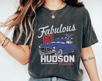 Fabulosa camisa Hudson Hornet, camisa de Disney Cars, camiseta Legend de la Copa Piston, película de Pixar Car, camisa Doc Hudson, campeón de la Copa Piston de Car Pixar