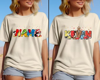 Camiseta con nombre personalizado de Disney, camiseta con el alfabeto de los personajes de Disney, camiseta de personajes de Disney, camiseta de grupo de Disney, camiseta personalizada de todos los personajes de Disney