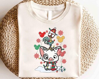 Disney Princess Moana Hei Hei And Pua Christmas Shirt, Disney Princess Christmas Shirt,Disney Christmas Matching Shirt, Disney Hei Hei Shirt
