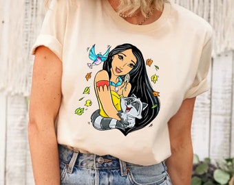 Camisa de la princesa Disney Pocahontas, camisa de acuarela de Pocahontas, camisa de vacaciones familiares de Disney, camisa retro de Pocahontas, camisa de princesa de Disney